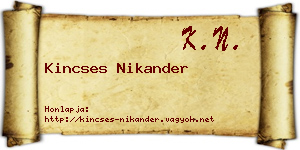 Kincses Nikander névjegykártya